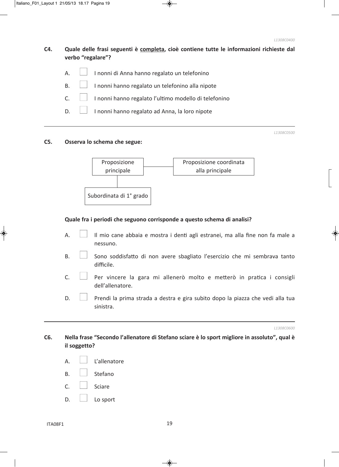 Scheda di esercizi originale prima della creazione della nuova versione