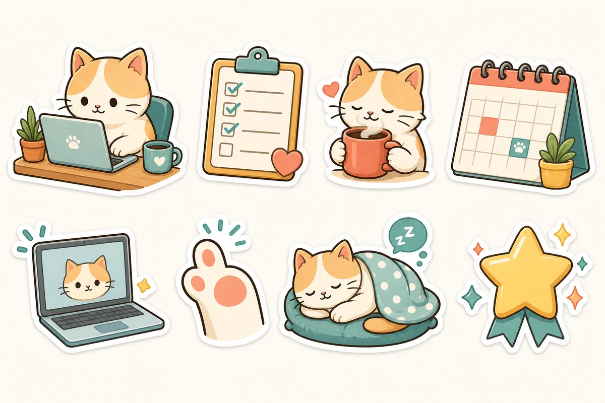 Generated cozy sticker pack sample