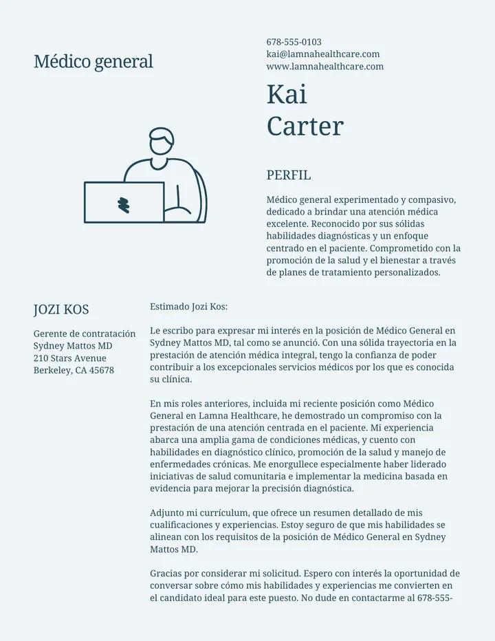 The same application letter translated into Spanish