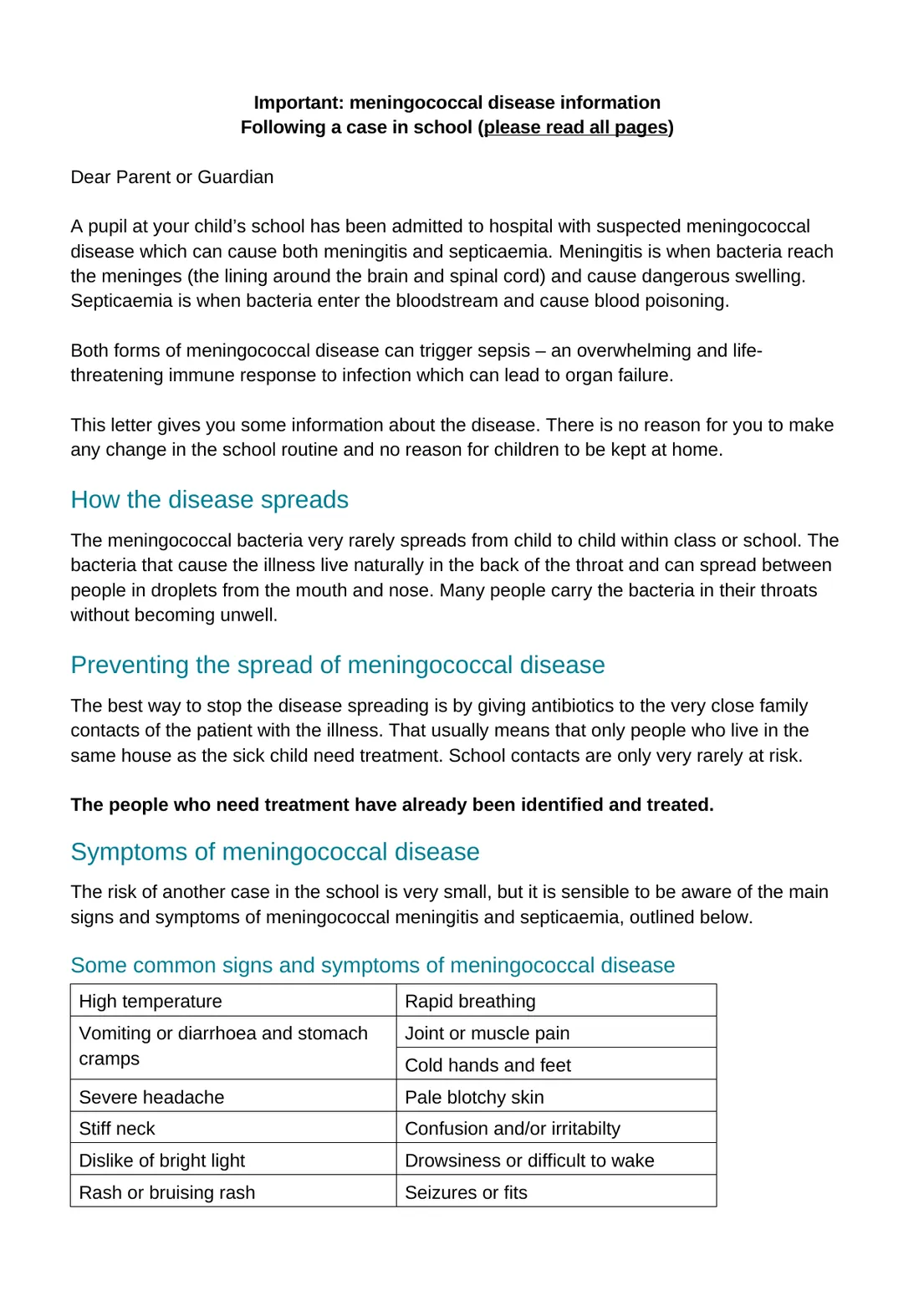 Page 1 of the UKHSA template letter as published