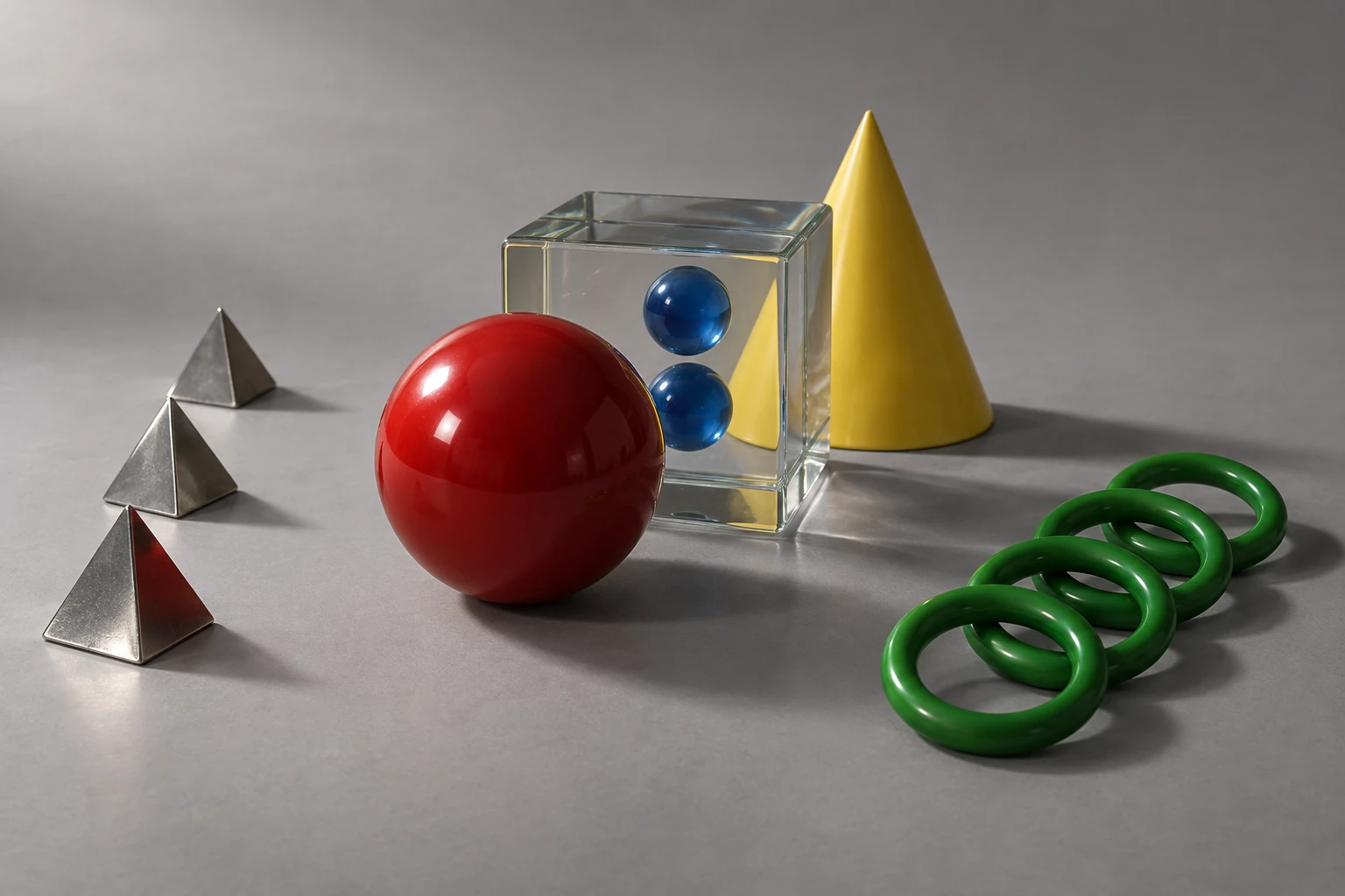 A studio still life testing transparency, depth and shadows