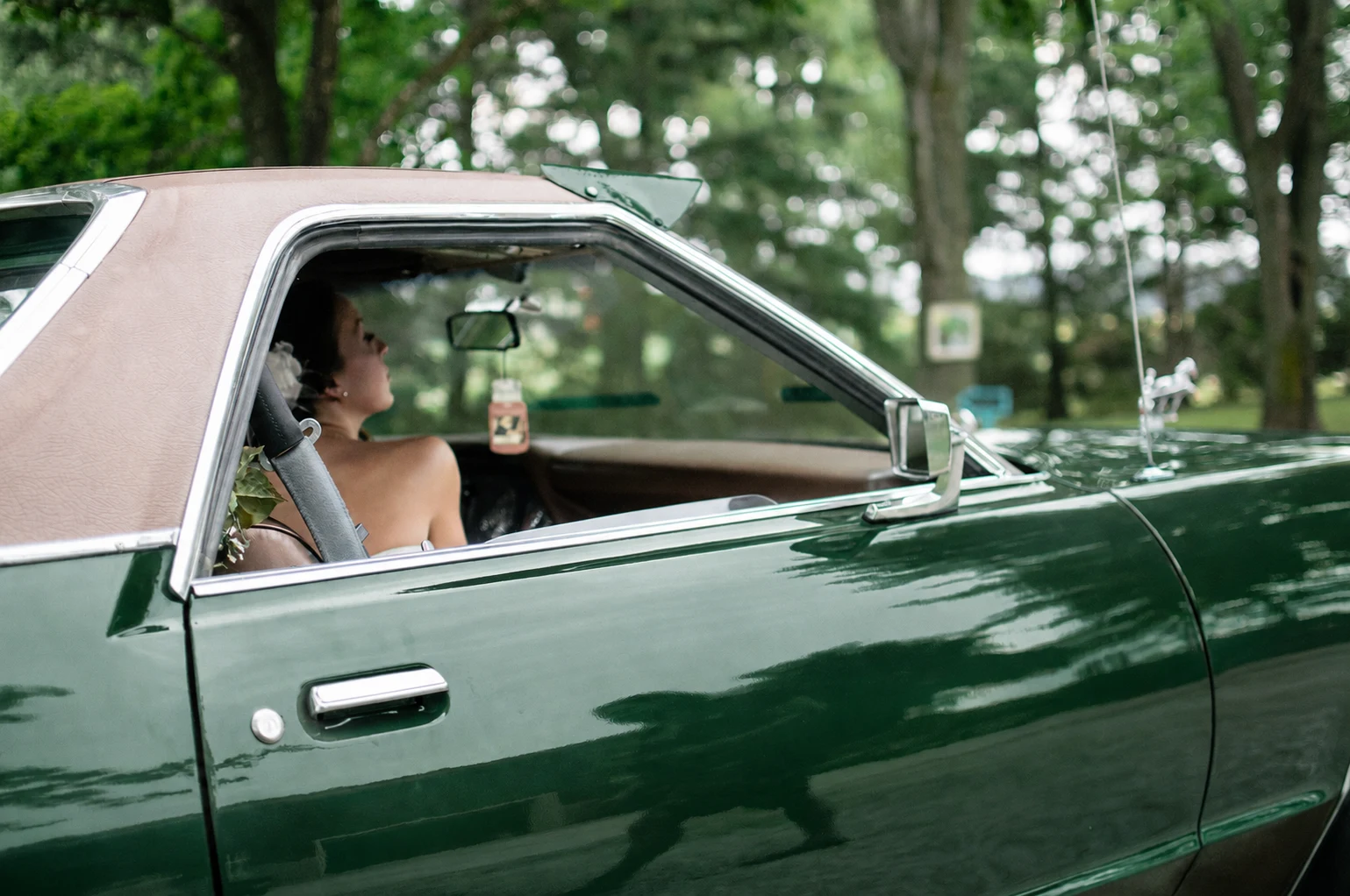 Vintage car recolored British racing green
