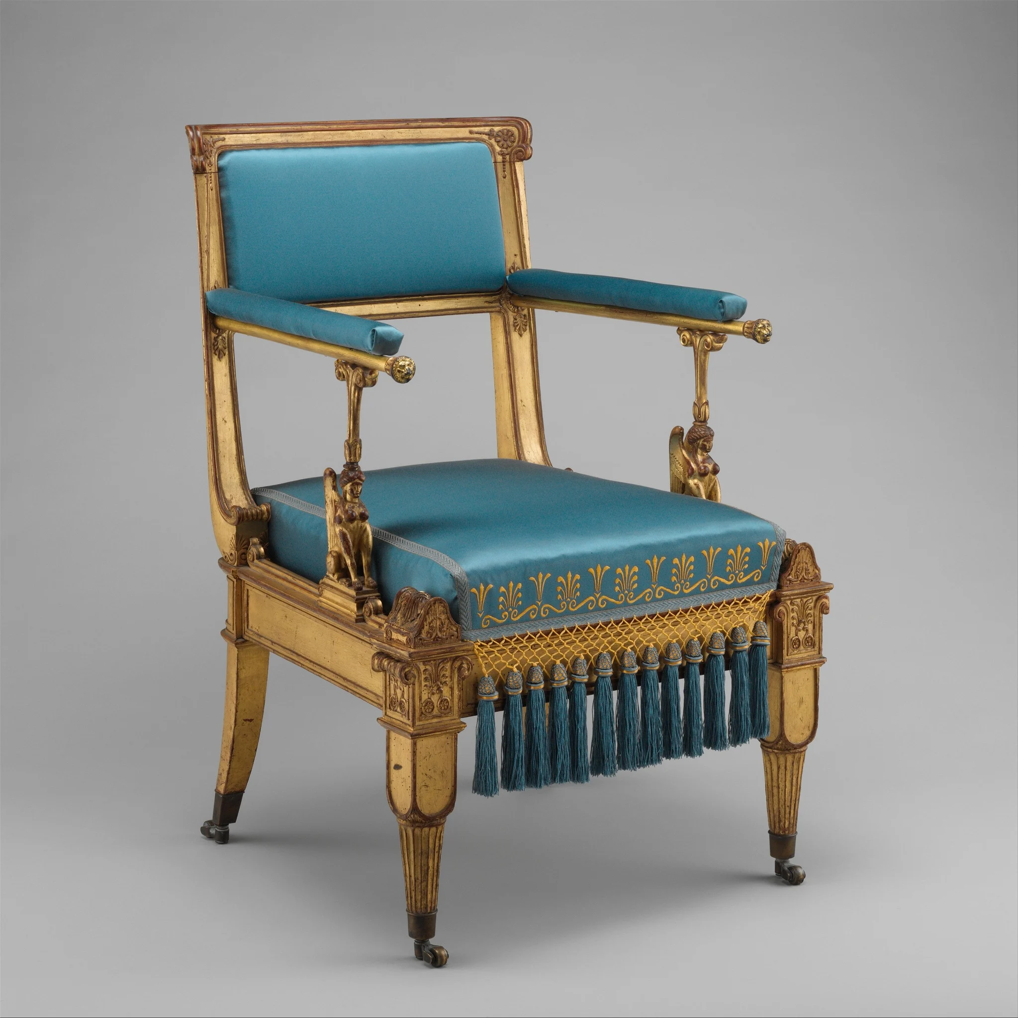 Blue-and-gold carved armchair